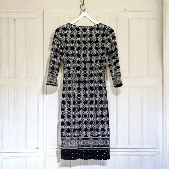 White House Black Market Stretch Sheath Dress Black & White Print 3/4 Sleeve XXS - Picture 4 of 7